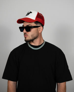 WHT/RED TRUCKER HAT