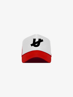 WHT/RED TRUCKER HAT